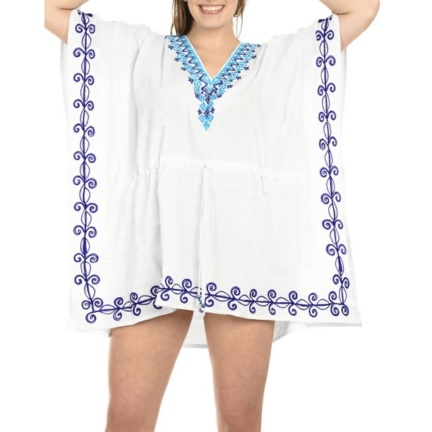 LA LEELA Coverup Beach Bikini wear Swimsuit Kimono Summer Dress Women Embroidery LA LEELA Coverup Beach Bikini wear Swimsuit Kimono Summer Dress Women Embroidery